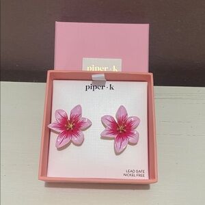 Piper K Pink and Gold Flower Stud Earrings